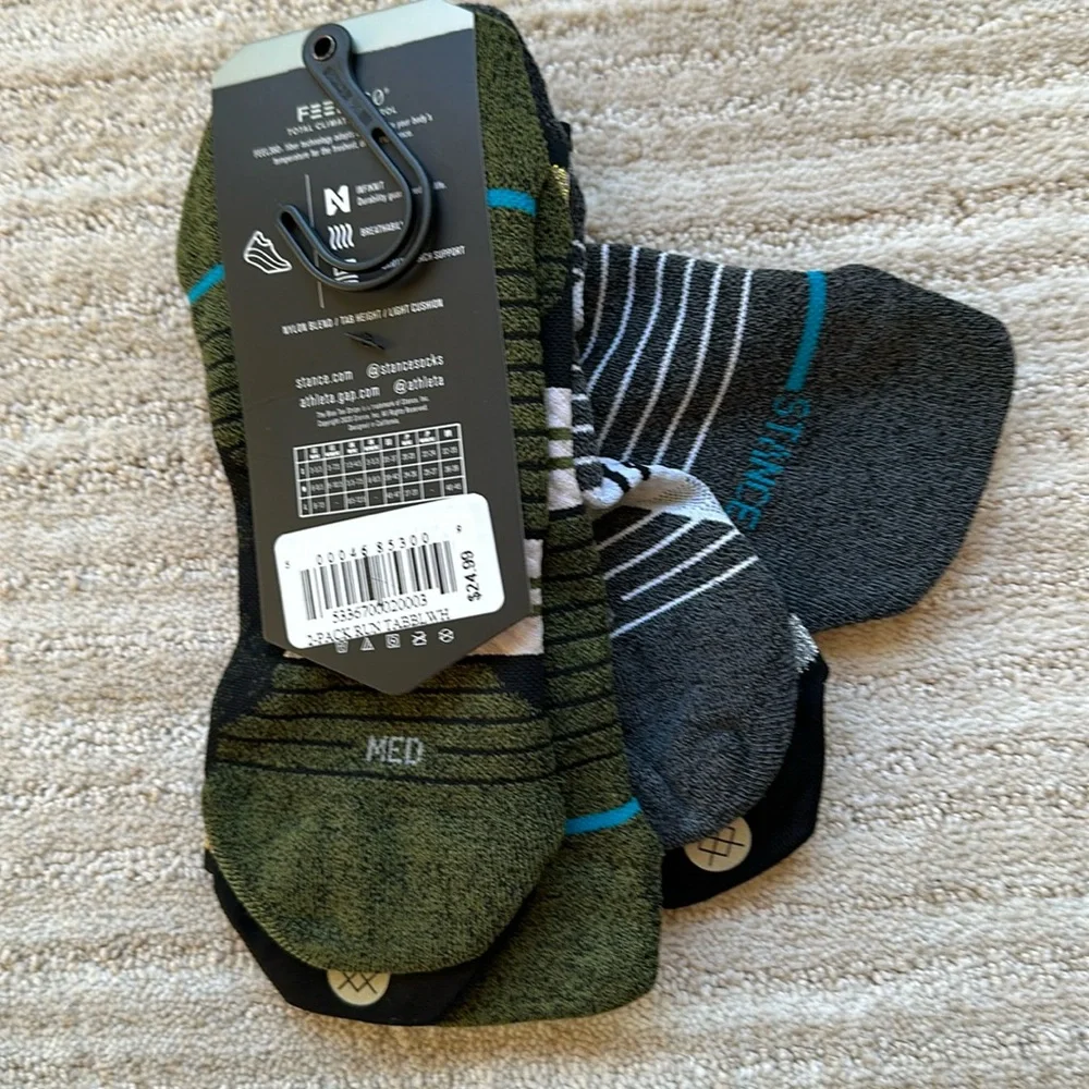 2 Pairs of Stance Run Socks Athleta Feel 360 Performance Tab Ankle Height Black